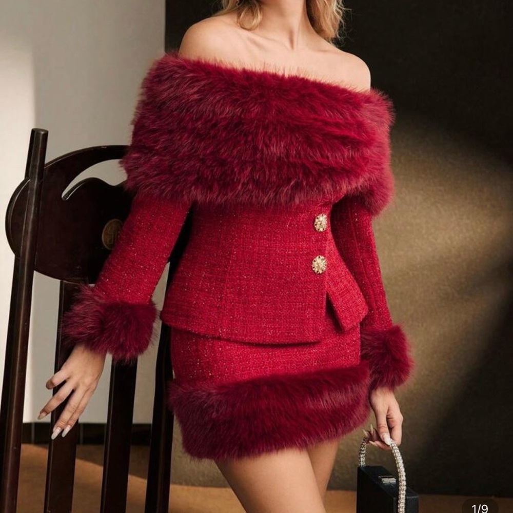 Elegant Red Off-Shoulder Skirt Set